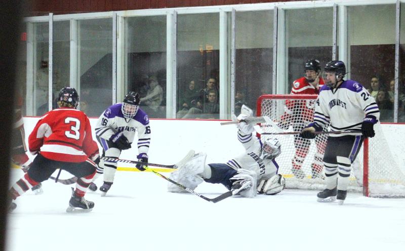 The Camden Hills ice hockey team during its Feb. 19 game. (Courtesy Molly Cole)