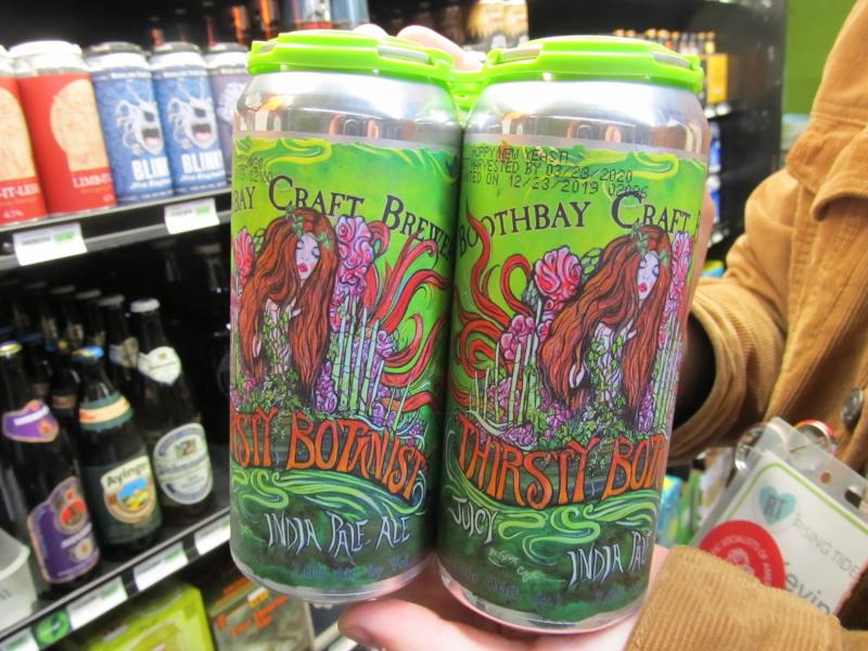 Heidi Geist’s beer labels for Boothbay Craft Brewery “Thirsty Botanist” cans. (Photo by Kay Stephens)