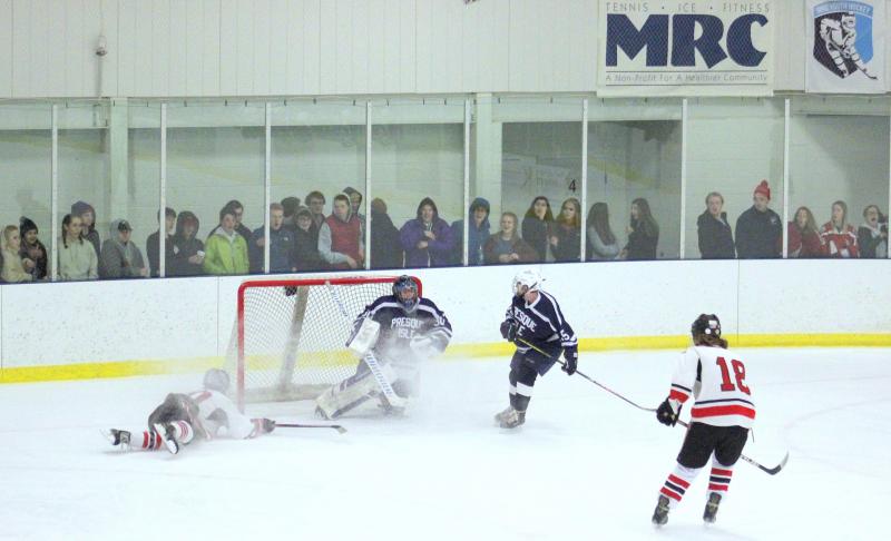 The Camden Hills ice hockey team during its Feb. 1 game. (Courtesy Molly Cole)