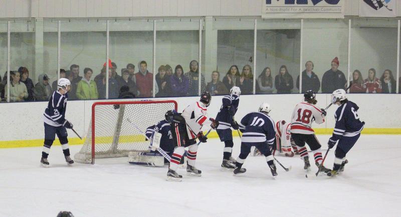 The Camden Hills ice hockey team during its Feb. 1 game. (Courtesy Molly Cole)