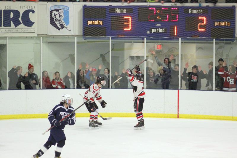The Camden Hills ice hockey team during its Feb. 1 game. (Courtesy Molly Cole)