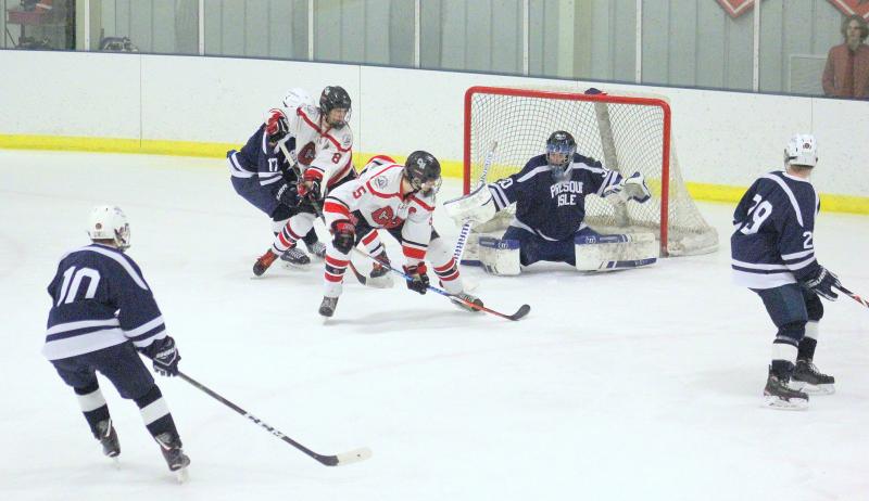 The Camden Hills ice hockey team during its Feb. 1 game. (Courtesy Molly Cole)
