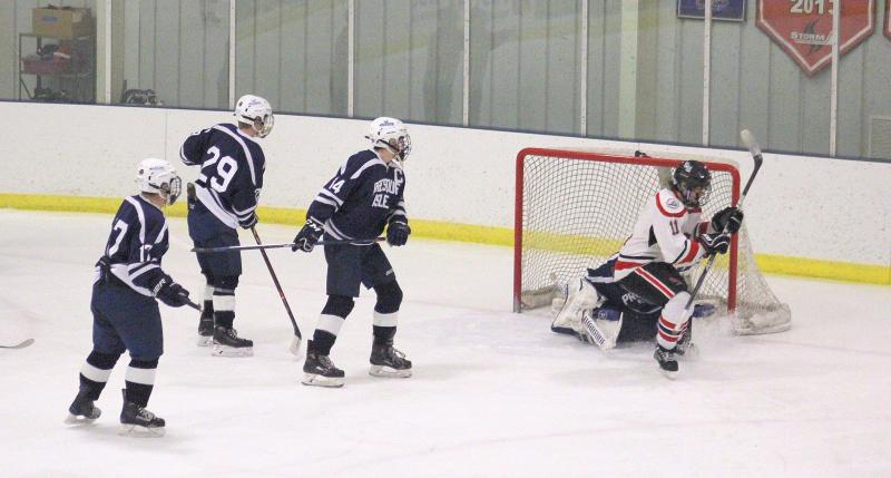 The Camden Hills ice hockey team during its Feb. 1 game. (Courtesy Molly Cole)
