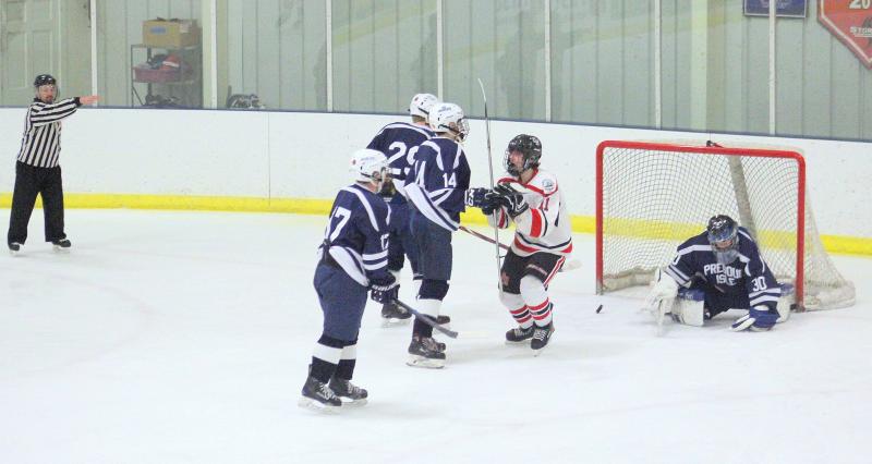 The Camden Hills ice hockey team during its Feb. 1 game. (Courtesy Molly Cole)