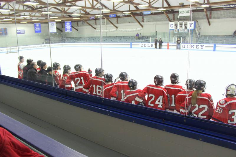 The Camden Hills ice hockey team during its Feb. 5 game. (Courtesy Molly Cole)