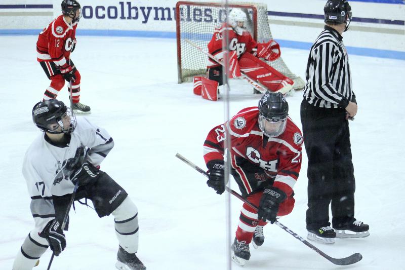 The Camden Hills ice hockey team during its Feb. 5 game. (Courtesy Molly Cole)