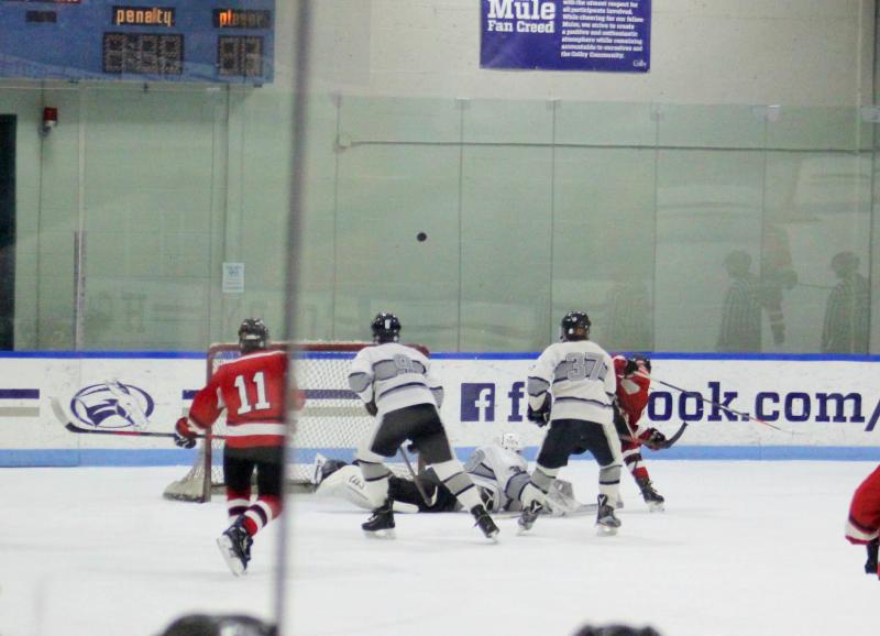 The Camden Hills ice hockey team during its Feb. 5 game. (Courtesy Molly Cole)