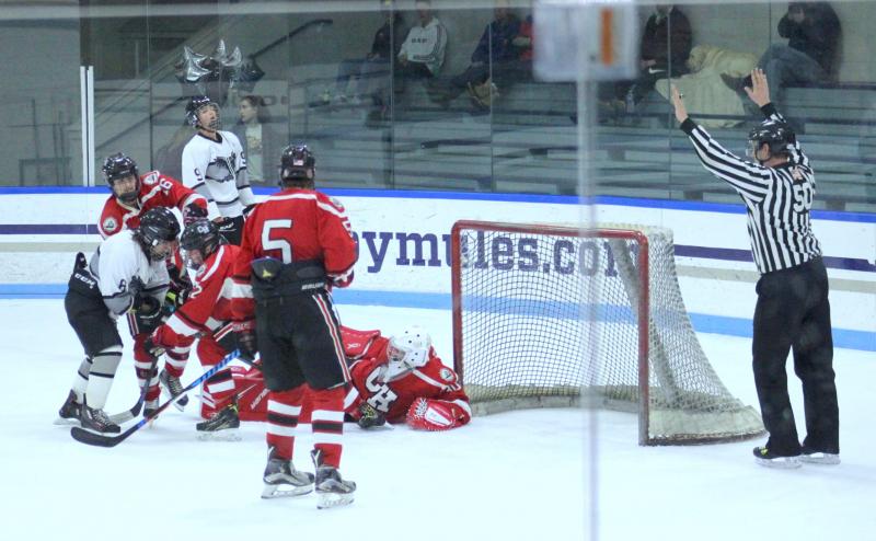 The Camden Hills ice hockey team during its Feb. 5 game. (Courtesy Molly Cole)