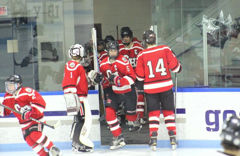 The Camden Hills ice hockey team during its Feb. 5 game. (Courtesy Molly Cole)