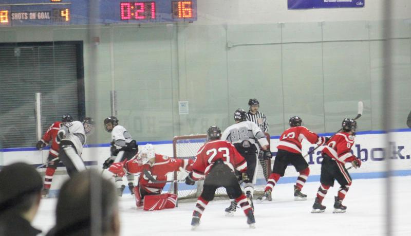 The Camden Hills ice hockey team during its Feb. 5 game. (Courtesy Molly Cole)
