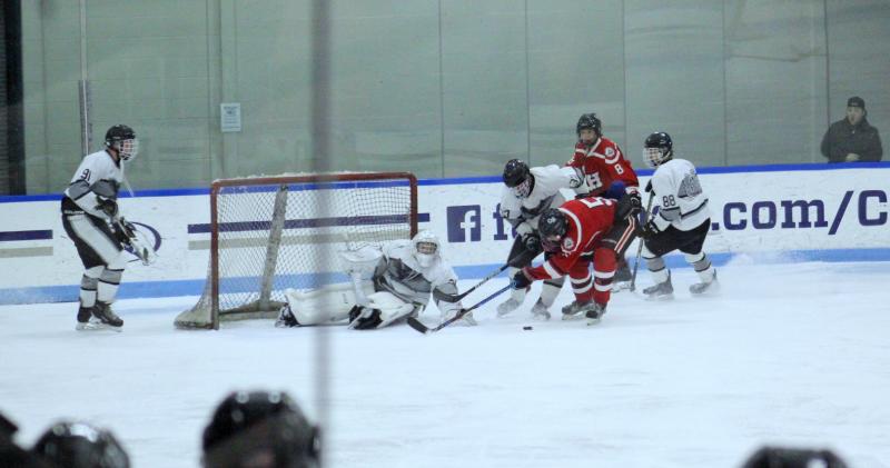 The Camden Hills ice hockey team during its Feb. 5 game. (Courtesy Molly Cole)