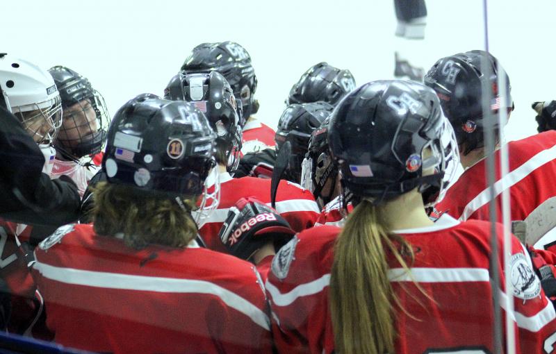 The Camden Hills ice hockey team during its Feb. 5 game. (Courtesy Molly Cole)
