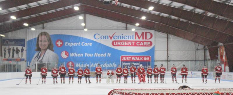 The Camden Hills ice hockey team in its Feb. 8 game against Brewer. (Courtesy Molly Cole)