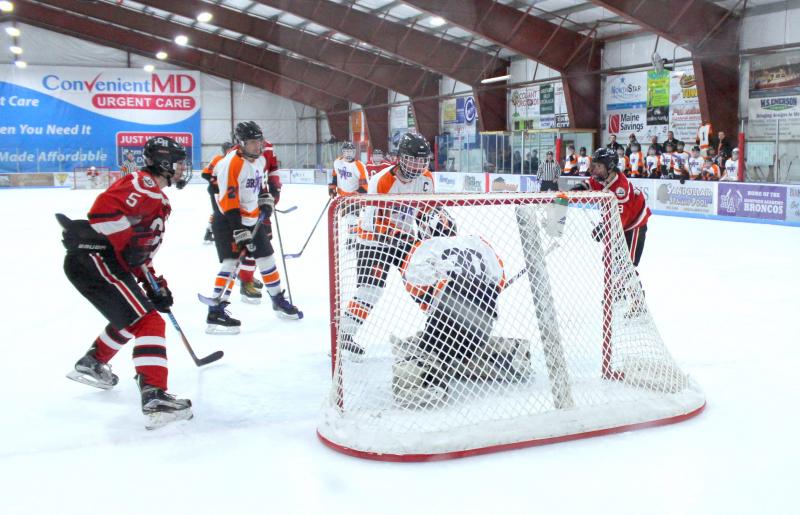 The Camden Hills ice hockey team in its Feb. 8 game against Brewer. (Courtesy Molly Cole)