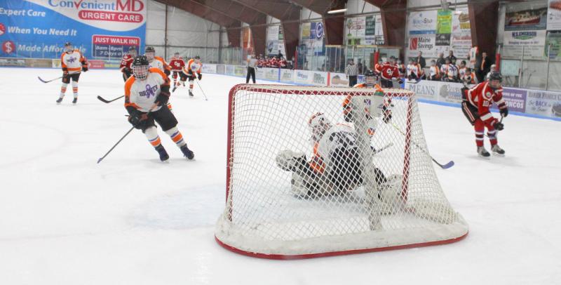 The Camden Hills ice hockey team in its Feb. 8 game against Brewer. (Courtesy Molly Cole)
