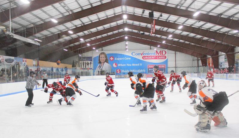 The Camden Hills ice hockey team in its Feb. 8 game against Brewer. (Courtesy Molly Cole)