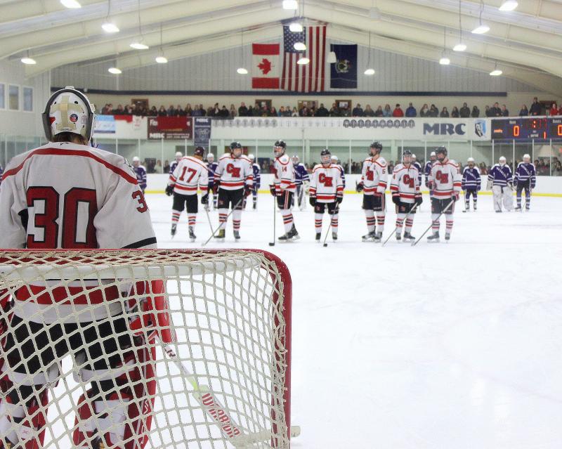 The Camden Hills ice hockey team in its Feb. 15 game against Hampden Academy. (Courtesy Molly Cole)