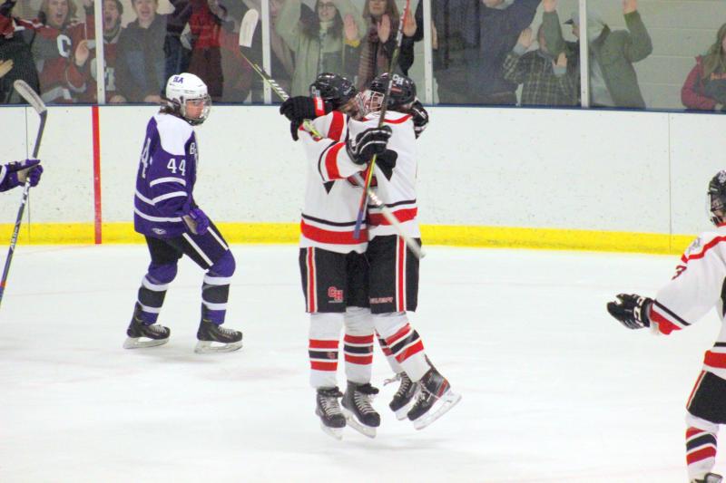 The Camden Hills ice hockey team in its Feb. 15 game against Hampden Academy. (Courtesy Molly Cole)