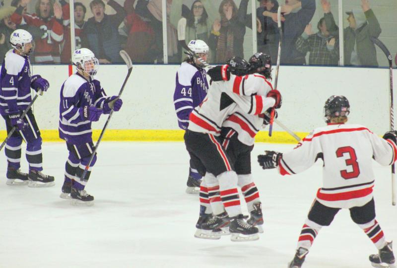 The Camden Hills ice hockey team in its Feb. 15 game against Hampden Academy. (Courtesy Molly Cole)