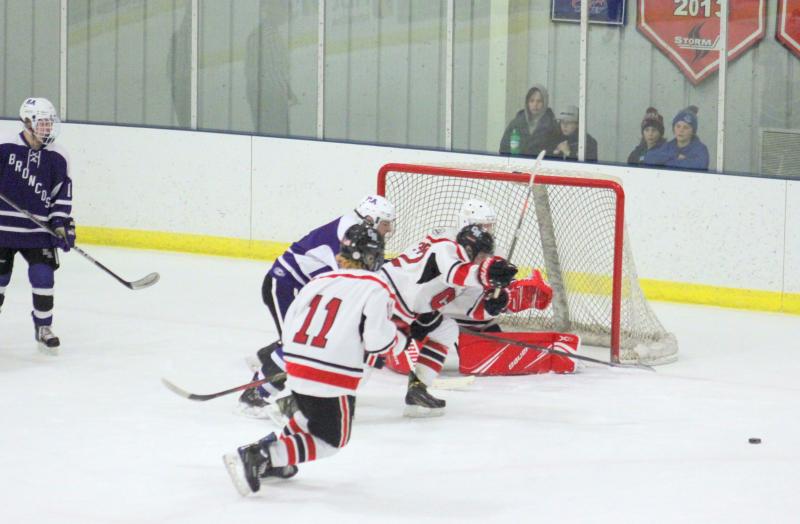 The Camden Hills ice hockey team in its Feb. 15 game against Hampden Academy. (Courtesy Molly Cole)