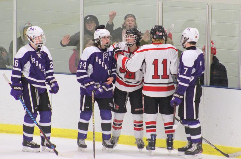 The Camden Hills ice hockey team in its Feb. 15 game against Hampden Academy. (Courtesy Molly Cole)