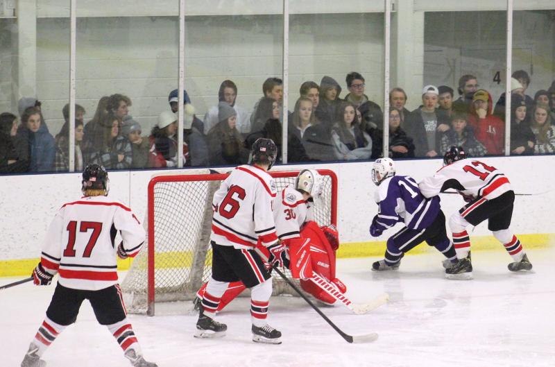 The Camden Hills ice hockey team in its Feb. 15 game against Hampden Academy. (Courtesy Molly Cole)