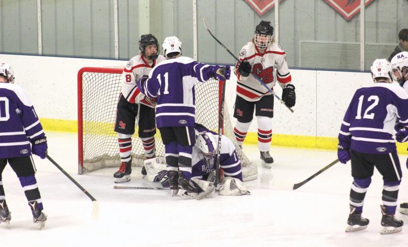 The Camden Hills ice hockey team in its Feb. 15 game against Hampden Academy. (Courtesy Molly Cole)