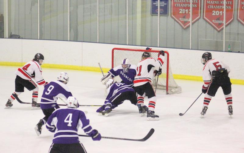 The Camden Hills ice hockey team in its Feb. 15 game against Hampden Academy. (Courtesy Molly Cole)