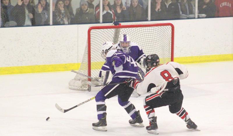 The Camden Hills ice hockey team in its Feb. 15 game against Hampden Academy. (Courtesy Molly Cole)