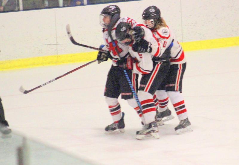 The Camden Hills ice hockey team in its Feb. 15 game against Hampden Academy. (Courtesy Molly Cole)