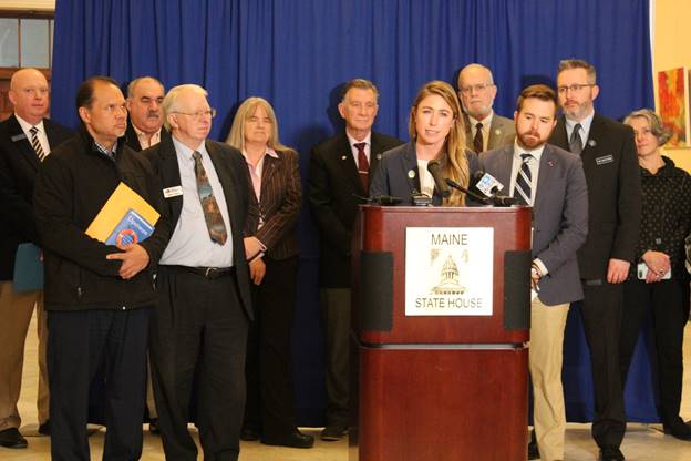 Sen. Herbig advocates for career and technical education at the State House on Feb. 6. Second from left: Kevin Michaud, director of the Waldo County Technical Center in Waldo. Fourth from left: Wilson Hess of Freedom, chair of the State Board of Education. Second from right: Rep. Scott Cuddy, D-Winterport.