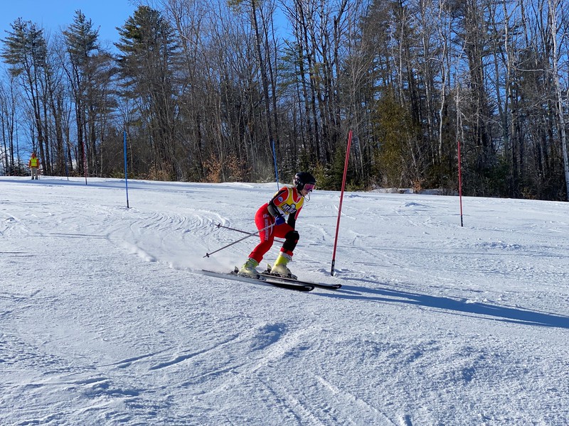 Camden Hills alpine skier Mae Gallace at the KVAC championship Feb. 8. (Courtesy Mike Smith)