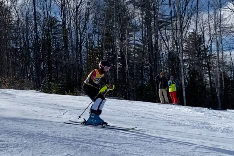 Camden Hills alpine skier Oscar Horovitz at the KVAC championship Feb. 8. (Courtesy Mike Smith)