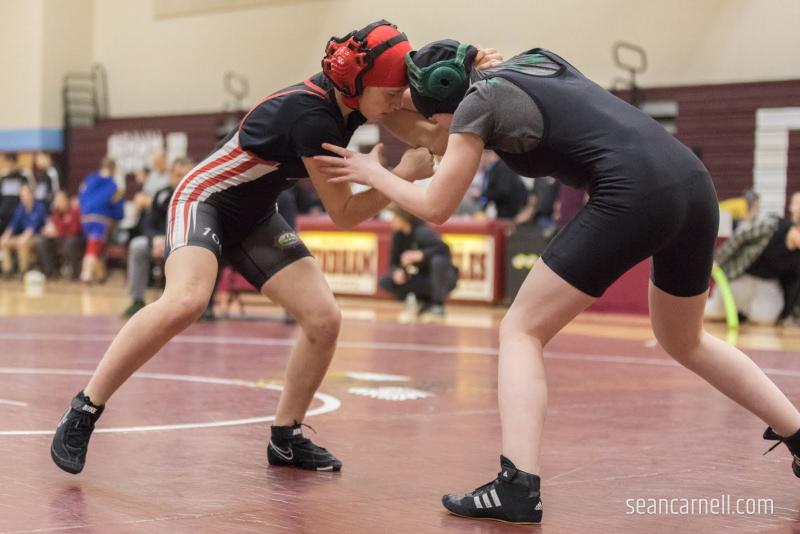 A scene from the girls wrestling state championships Feb. 19. (Courtesy Sean Carnell)