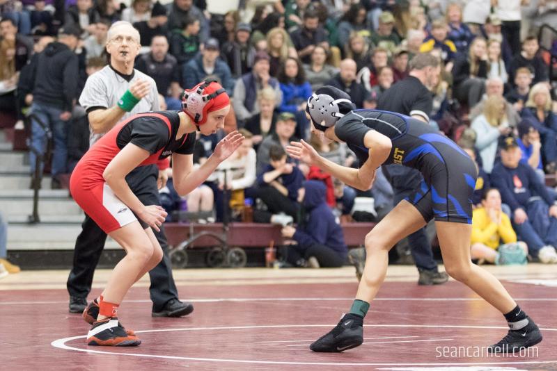 A scene from the girls wrestling state championships Feb. 19. (Courtesy Sean Carnell)