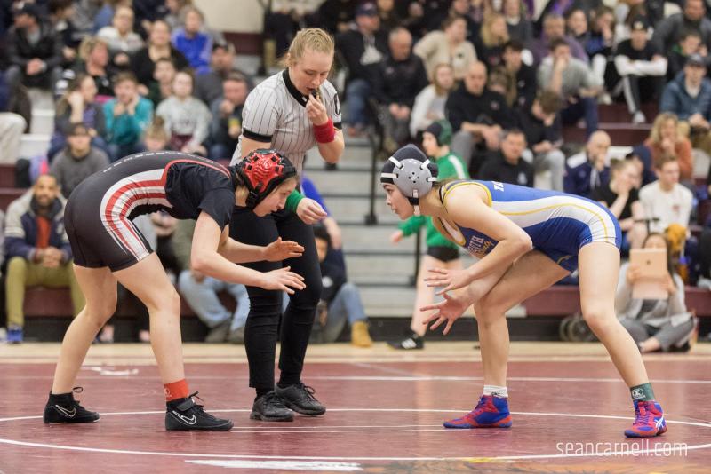 A scene from the girls wrestling state championships Feb. 19. (Courtesy Sean Carnell)