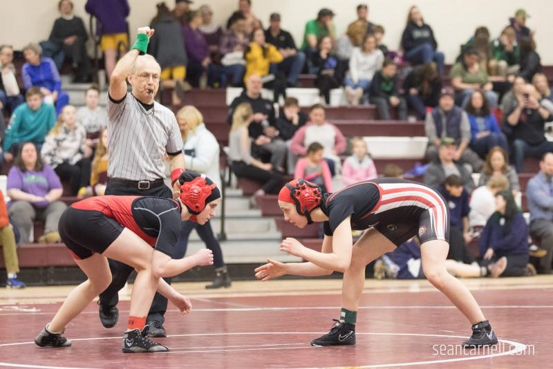 A scene from the girls wrestling state championships Feb. 19. (Courtesy Sean Carnell)