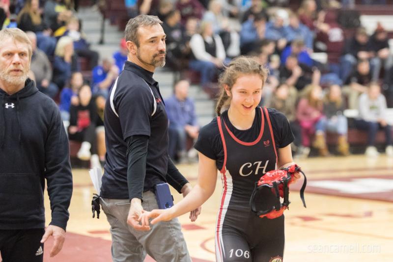 A scene from the girls wrestling state championships Feb. 19. (Courtesy Sean Carnell)