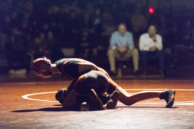 A scene from the girls wrestling state championships Feb. 19. (Courtesy Sean Carnell)