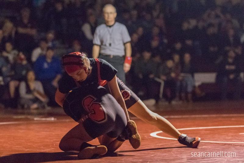A scene from the girls wrestling state championships Feb. 19. (Courtesy Sean Carnell)