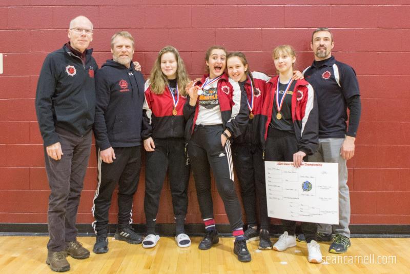 A scene from the girls wrestling state championships Feb. 19. (Courtesy Sean Carnell)