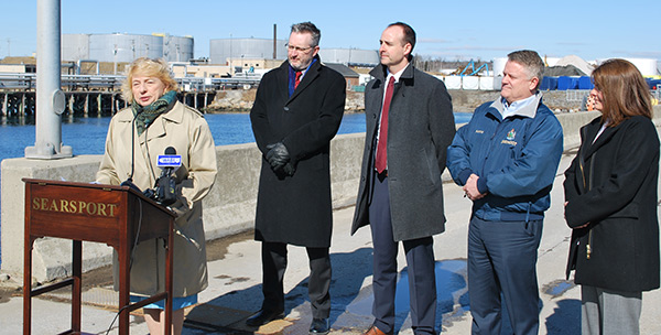 From left, Governor Janet Mills, Representative Scott Cuddy, Dan Burgess, Commissioner Bruce Van Note and Commissioner Heather Johnson.