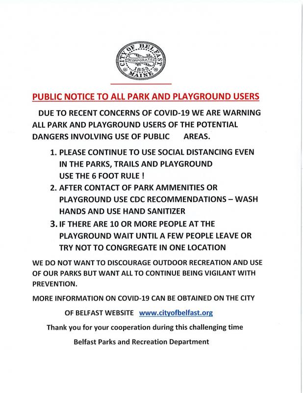 Notice courtesy Belfast Parks and Recreation