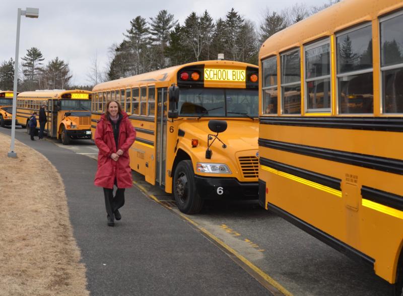 Five Town CSD and SAD 28 Assistant Superintendent Deb McIntyre, at the helm. (Photo by Lynda Clancy)