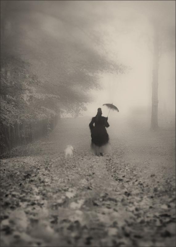 First Place B&W, 2020 Maine Photography Show: “The Dog Walker” by Caroline Samson.