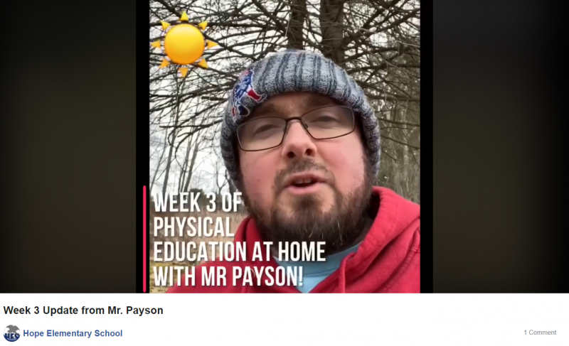 A screenshot from a video uploaded by Hope Elementary School teacher Jeff Payson.