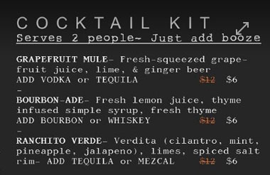 A cocktail Kit from 40 Paper. Screenshot of menu courtesy 40 Paper.