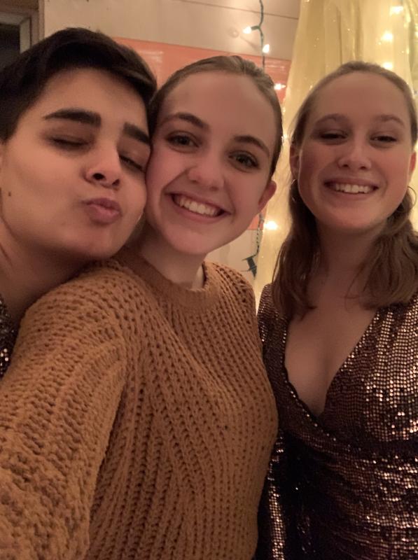 Zhenya Ana Mikha, Emily Boynton, and Leanna Cotton take a selfie during a dance fundraiser during the holidays. (Photo courtesy Emily Boynton)