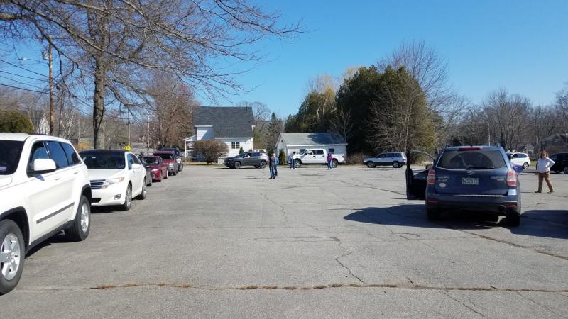 About 30 parade cars met at the former Tannery parking lot in Camden before heading to Pleasant Ridge Drive. (Photo courtesy of Julie Clement)
