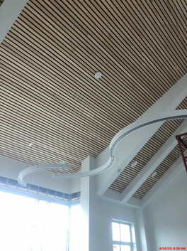 This is a photo of the library ceiling, on the section that is wood. The large window below (left) looks out over the baseball field. (Photo courtesy Steve Claffie)